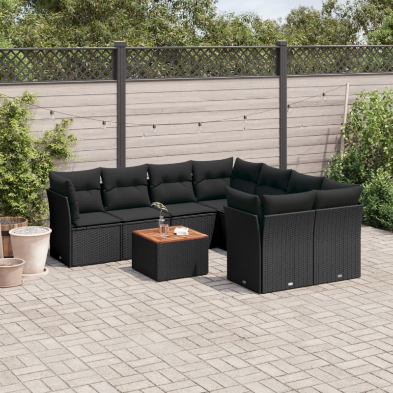 vidaXL 9-tlg. Garten-Sofagarnitur mit Kissen Schwarz Poly Rattan vidaXL 9-tlg. Garten-Sofagarnitur mit Kissen Schwarz Poly Rattan