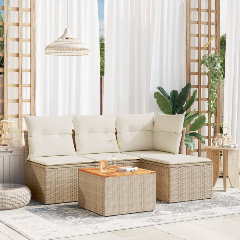 vidaXL 5-tlg. Garten-Sofagarnitur mit Kissen Beige Poly Rattan vidaXL 5-tlg. Garten-Sofagarnitur mit Kissen Beige Poly Rattan