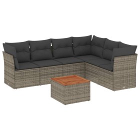 vidaXL 7-tlg. Garten-Sofagarnitur mit Kissen Grau Poly Rattan