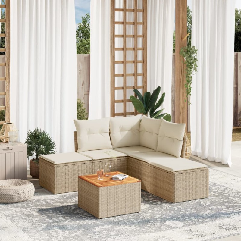 vidaXL 6-tlg. Garten-Sofagarnitur mit Kissen Beige Poly Rattan vidaXL 6-tlg. Garten-Sofagarnitur mit Kissen Beige Poly Rattan