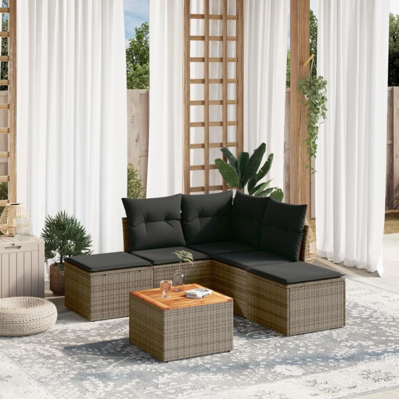 vidaXL 6-tlg. Garten-Sofagarnitur mit Kissen Grau Poly Rattan vidaXL 6-tlg. Garten-Sofagarnitur mit Kissen Grau Poly Rattan