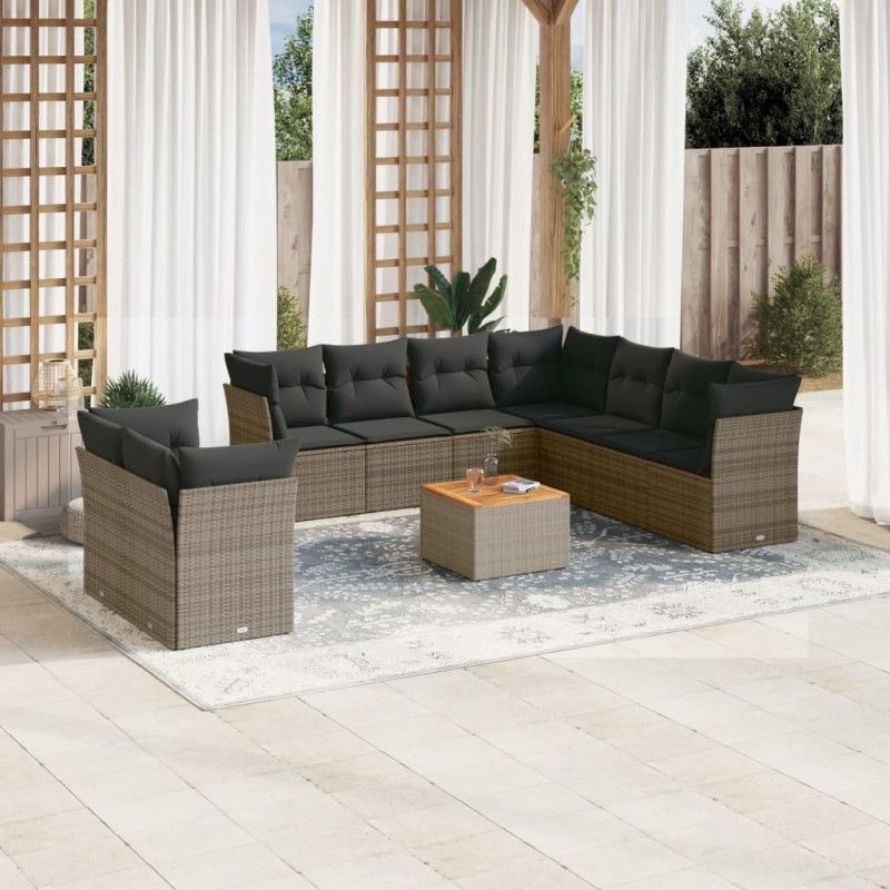 vidaXL 10-tlg. Garten-Sofagarnitur mit Kissen Grau Poly Rattan vidaXL 10-tlg. Garten-Sofagarnitur mit Kissen Grau Poly Rattan