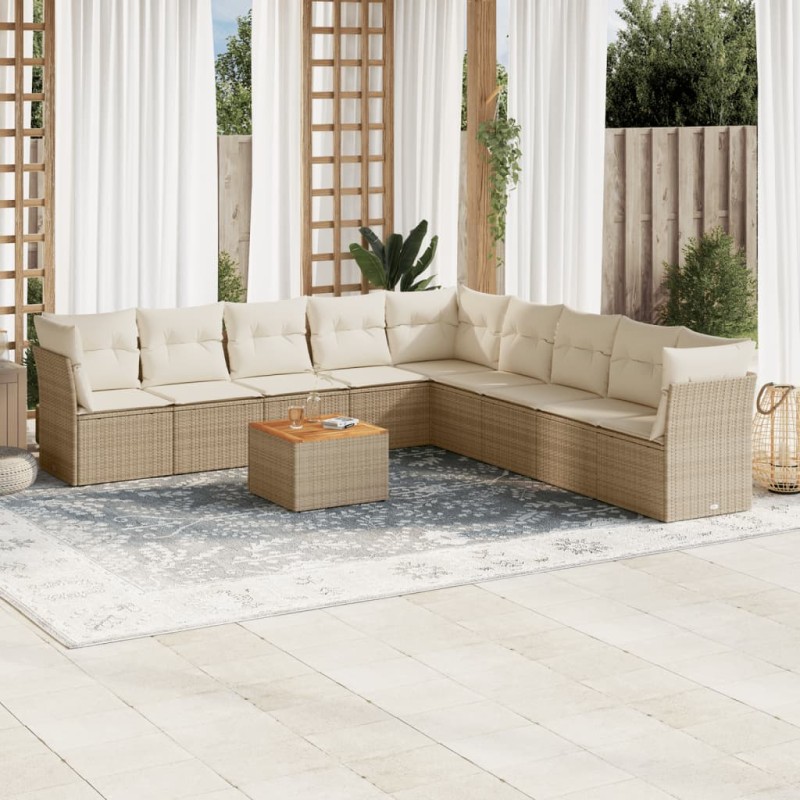 vidaXL 10-tlg. Garten-Sofagarnitur mit Kissen Beige Poly Rattan vidaXL 10-tlg. Garten-Sofagarnitur mit Kissen Beige Poly Rattan