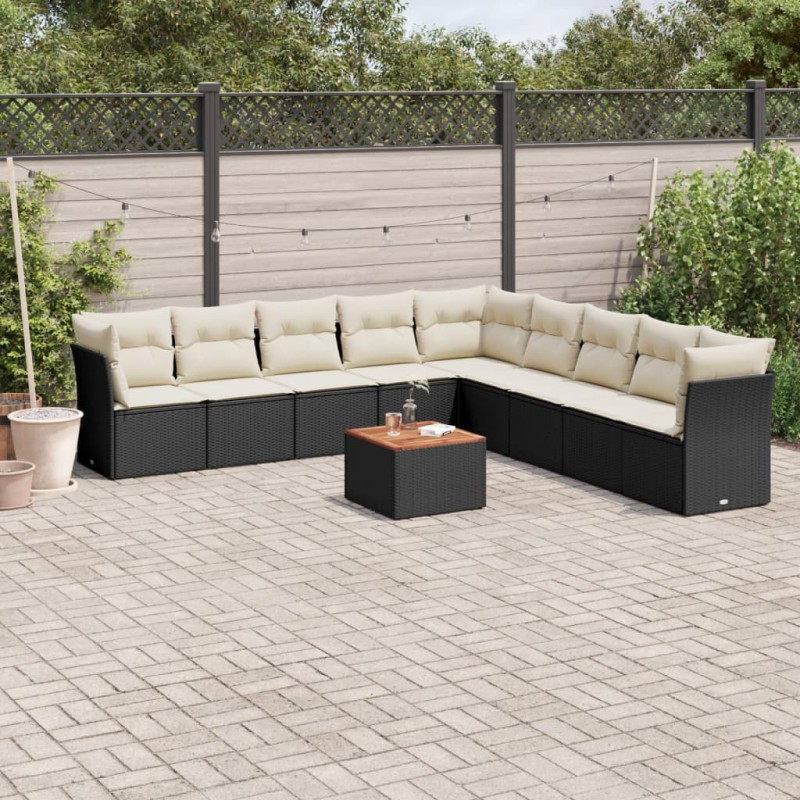 vidaXL 10-tlg. Garten-Sofagarnitur mit Kissen Schwarz Poly Rattan vidaXL 10-tlg. Garten-Sofagarnitur mit Kissen Schwarz Poly Rattan