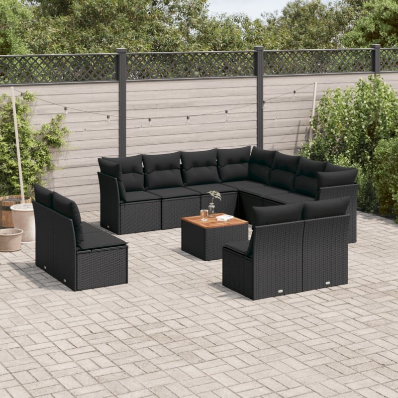 vidaXL 12-tlg. Garten-Sofagarnitur mit Kissen Schwarz Poly Rattan vidaXL 12-tlg. Garten-Sofagarnitur mit Kissen Schwarz Poly Rattan