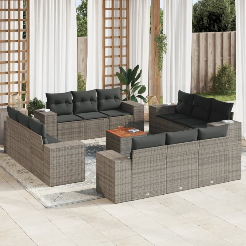 vidaXL 13-tlg. Garten-Sofagarnitur mit Kissen Grau Poly Rattan vidaXL 13-tlg. Garten-Sofagarnitur mit Kissen Grau Poly Rattan