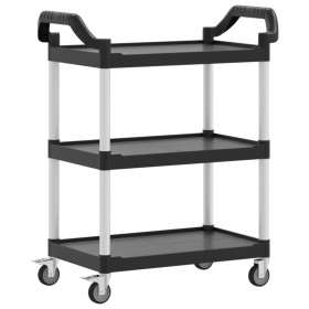 vidaXL Rollwagen mit 3 Etagen Schwarz 81x41x92 cm Aluminium