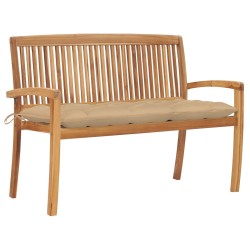 Stapelbare Gartenbank mit Auflage 128,5 cm Massivholz Teak