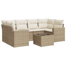 vidaXL 7-tlg. Garten-Sofagarnitur mit Kissen Beige Poly Rattan