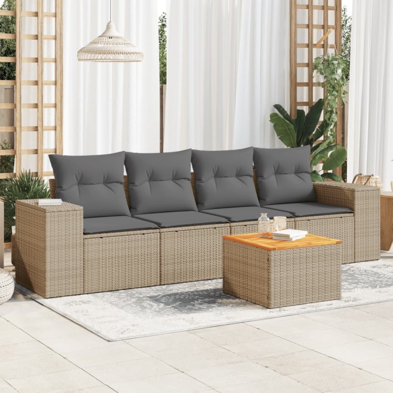 vidaXL 5-tlg. Garten-Sofagarnitur mit Kissen Beige Poly Rattan vidaXL 5-tlg. Garten-Sofagarnitur mit Kissen Beige Poly Rattan