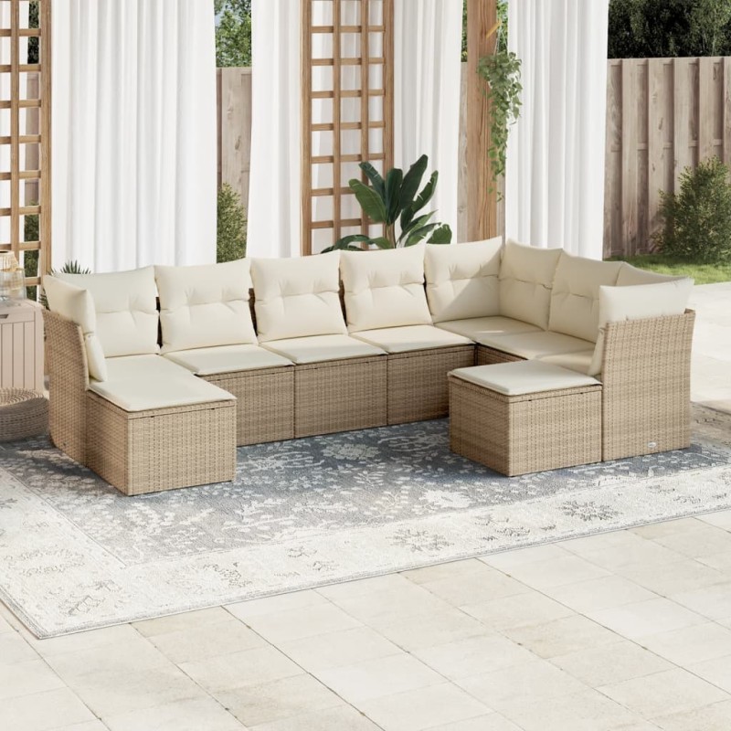 vidaXL 9-tlg. Garten-Sofagarnitur mit Kissen Beige Poly Rattan vidaXL 9-tlg. Garten-Sofagarnitur mit Kissen Beige Poly Rattan