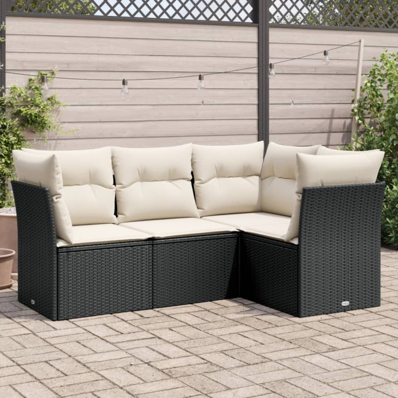 vidaXL 4-tlg. Garten-Sofagarnitur mit Kissen Schwarz Poly Rattan vidaXL 4-tlg. Garten-Sofagarnitur mit Kissen Schwarz Poly Rattan