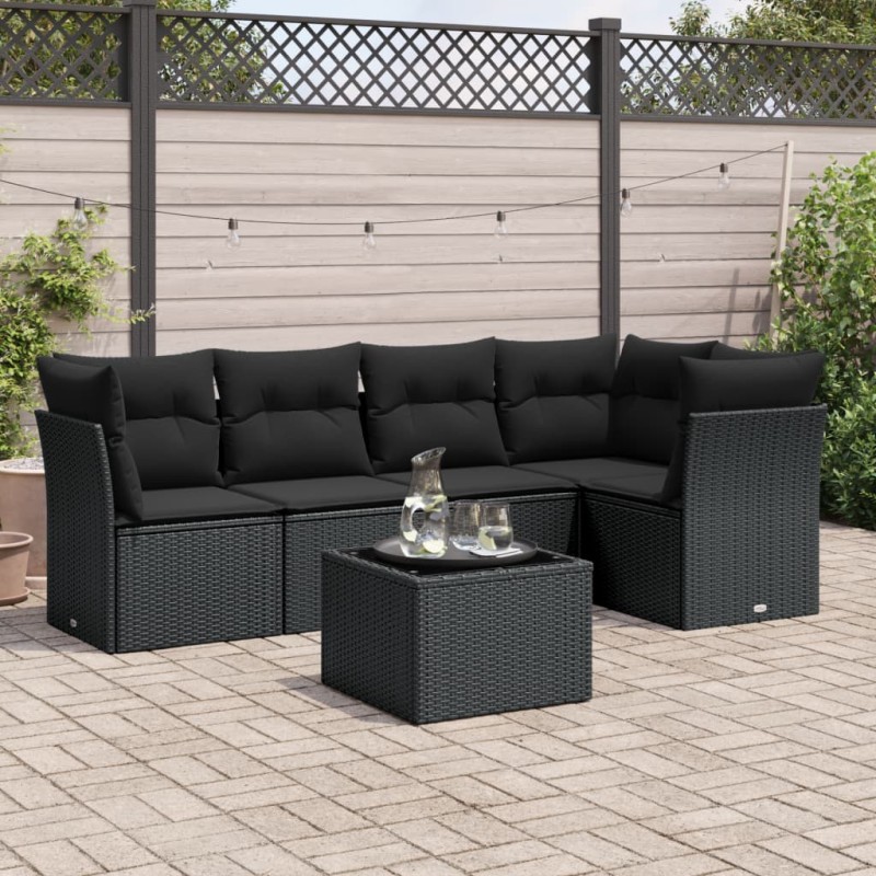 vidaXL 6-tlg. Garten-Sofagarnitur mit Kissen Schwarz Poly Rattan vidaXL 6-tlg. Garten-Sofagarnitur mit Kissen Schwarz Poly Rattan