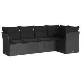 vidaXL 5-tlg. Garten-Sofagarnitur mit Kissen Schwarz Poly Rattan