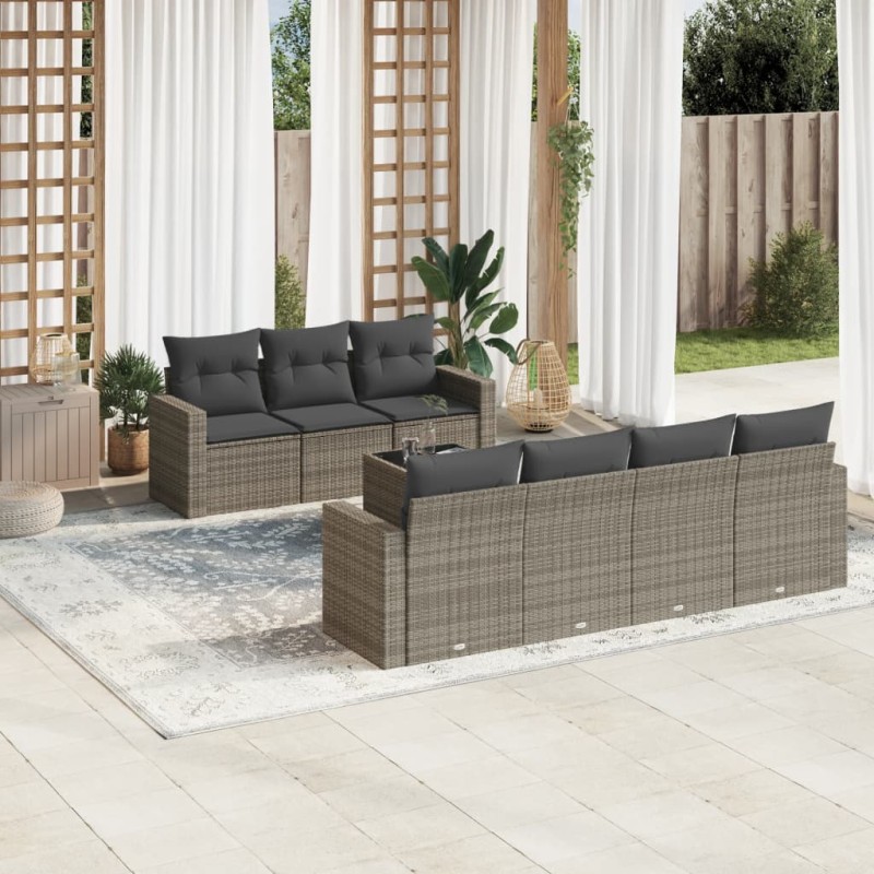 vidaXL 8-tlg. Garten-Sofagarnitur mit Kissen Grau Poly Rattan vidaXL 8-tlg. Garten-Sofagarnitur mit Kissen Grau Poly Rattan