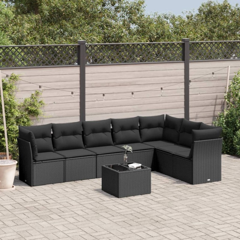 vidaXL 8-tlg. Garten-Sofagarnitur mit Kissen Schwarz Poly Rattan vidaXL 8-tlg. Garten-Sofagarnitur mit Kissen Schwarz Poly Rattan