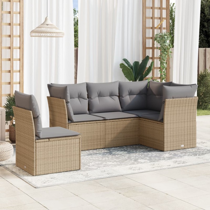 vidaXL 5-tlg. Garten-Sofagarnitur mit Kissen Beige Poly Rattan vidaXL 5-tlg. Garten-Sofagarnitur mit Kissen Beige Poly Rattan