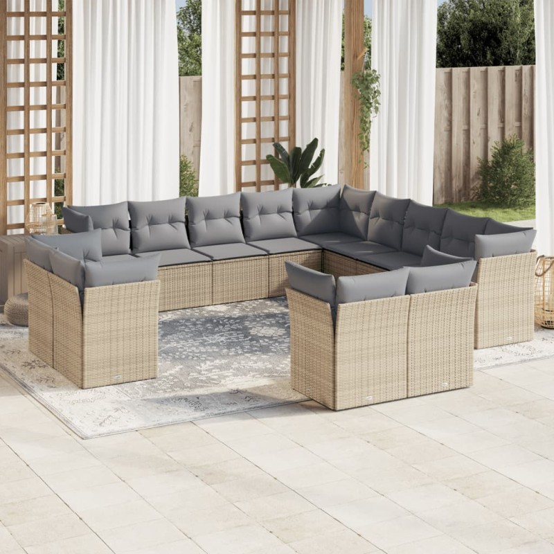 vidaXL 13-tlg. Garten-Sofagarnitur mit Kissen Beige Poly Rattan vidaXL 13-tlg. Garten-Sofagarnitur mit Kissen Beige Poly Rattan