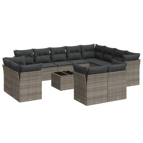 vidaXL 13-tlg. Garten-Sofagarnitur mit Kissen Grau Poly Rattan