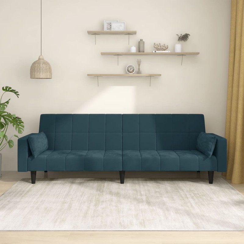 vidaXL Schlafsofa 2-Sitzer mit 2 Kissen Blau Samt vidaXL Schlafsofa 2-Sitzer mit 2 Kissen Blau Samt