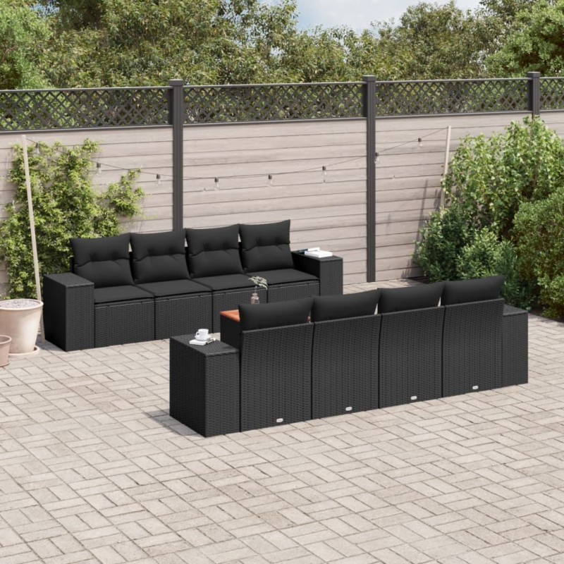 vidaXL 9-tlg. Garten-Sofagarnitur mit Kissen Schwarz Poly Rattan vidaXL 9-tlg. Garten-Sofagarnitur mit Kissen Schwarz Poly Rattan