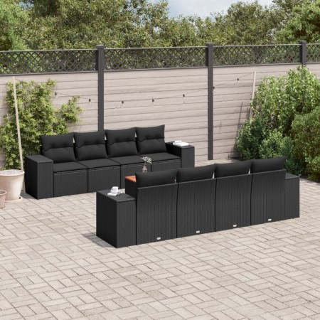 vidaXL 9-tlg. Garten-Sofagarnitur mit Kissen Schwarz Poly Rattan