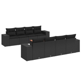vidaXL 9-tlg. Garten-Sofagarnitur mit Kissen Schwarz Poly Rattan