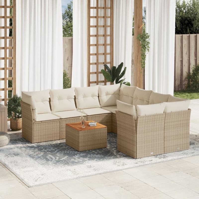 vidaXL 9-tlg. Garten-Sofagarnitur mit Kissen Beige Poly Rattan vidaXL 9-tlg. Garten-Sofagarnitur mit Kissen Beige Poly Rattan