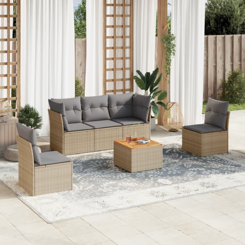 vidaXL 6-tlg. Garten-Sofagarnitur mit Kissen Beige Poly Rattan vidaXL 6-tlg. Garten-Sofagarnitur mit Kissen Beige Poly Rattan