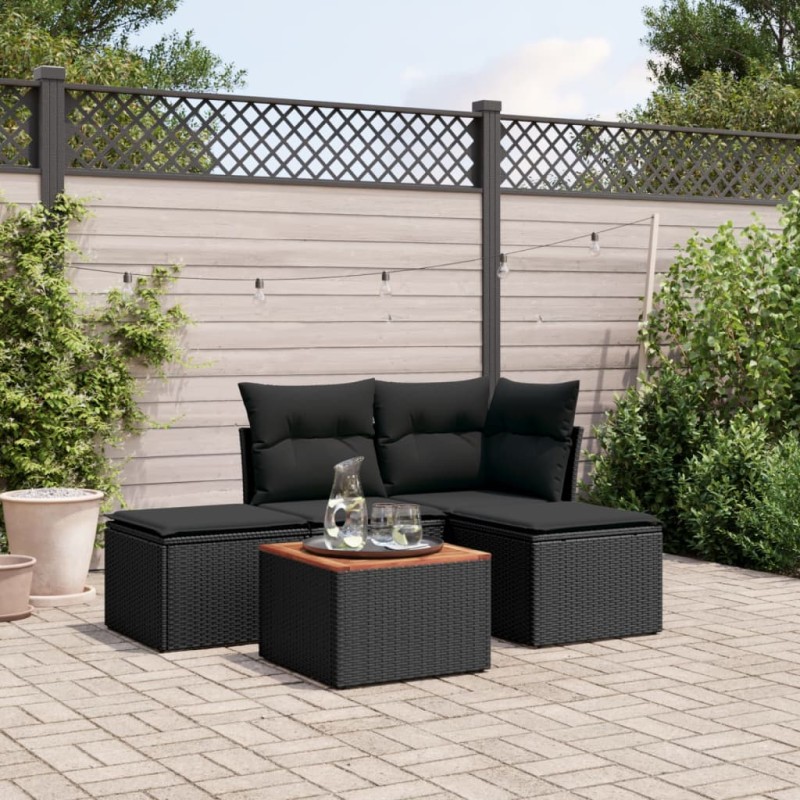 vidaXL 5-tlg. Garten-Sofagarnitur mit Kissen Schwarz Poly Rattan vidaXL 5-tlg. Garten-Sofagarnitur mit Kissen Schwarz Poly Rattan