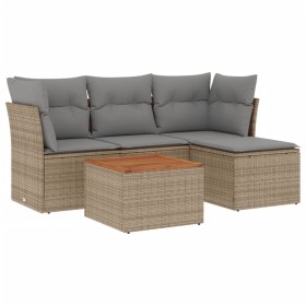 vidaXL 5-tlg. Garten-Sofagarnitur mit Kissen Beige Poly Rattan