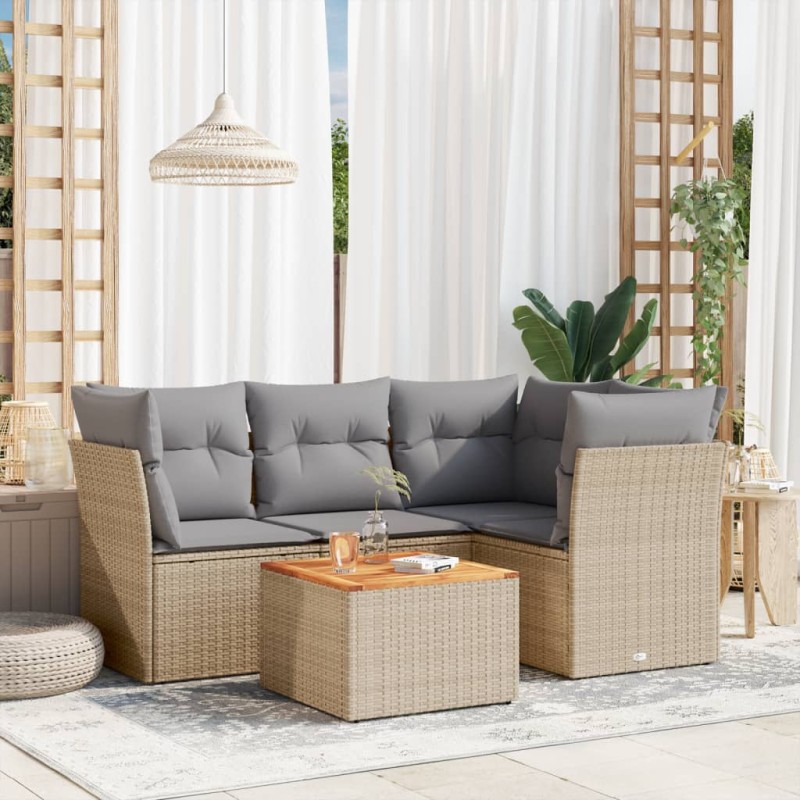 vidaXL 5-tlg. Garten-Sofagarnitur mit Kissen Beige Poly Rattan vidaXL 5-tlg. Garten-Sofagarnitur mit Kissen Beige Poly Rattan