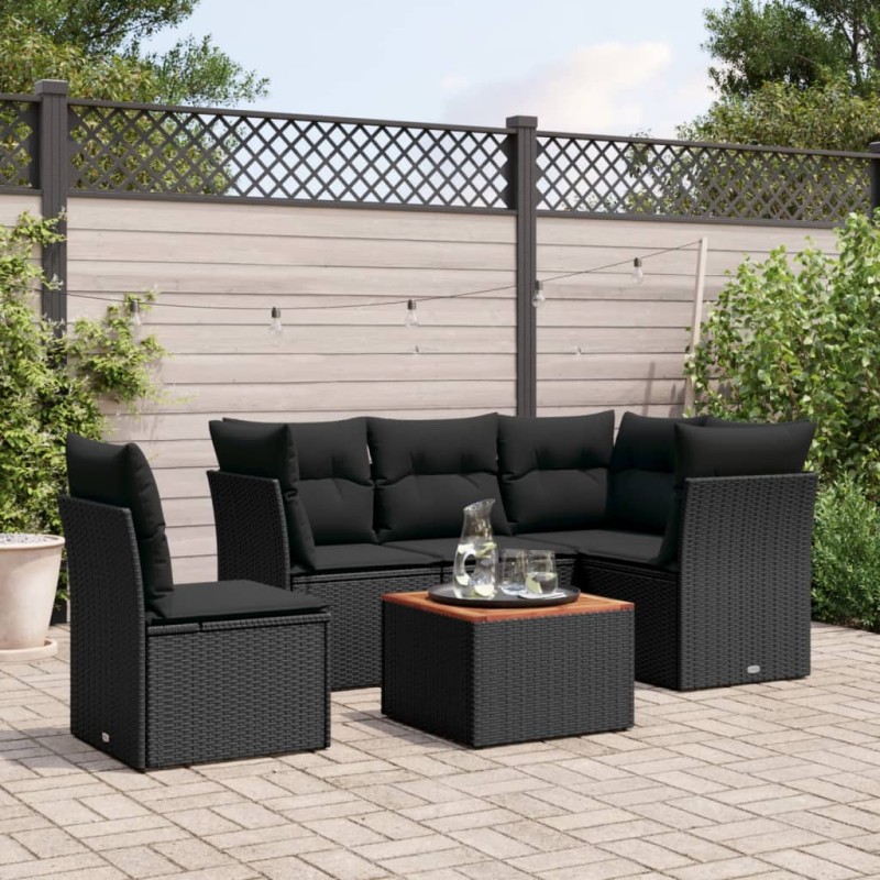 vidaXL 6-tlg. Garten-Sofagarnitur mit Kissen Schwarz Poly Rattan vidaXL 6-tlg. Garten-Sofagarnitur mit Kissen Schwarz Poly Rattan