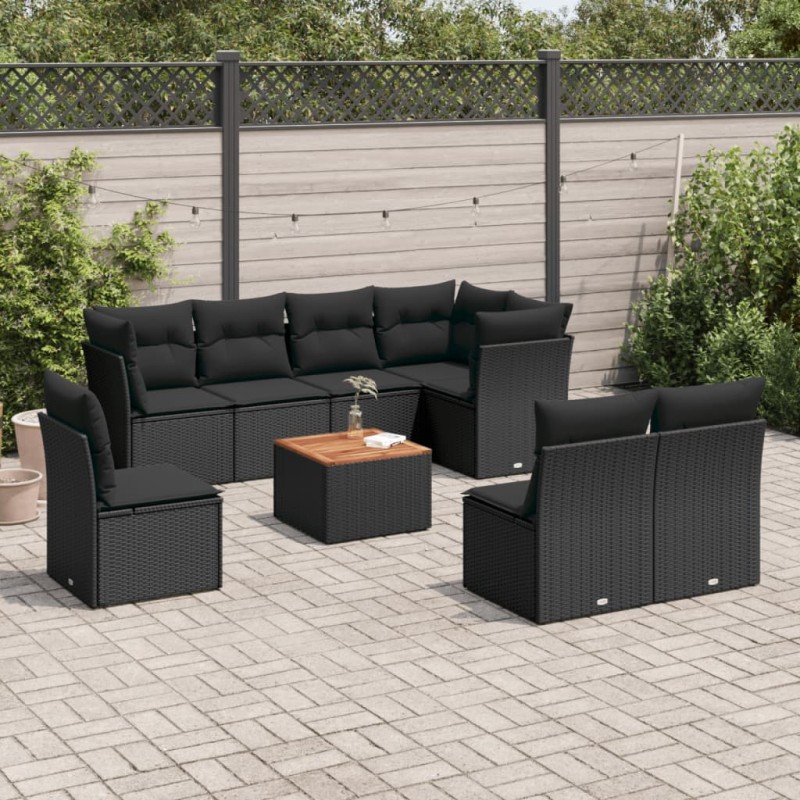 vidaXL 9-tlg. Garten-Sofagarnitur mit Kissen Schwarz Poly Rattan vidaXL 9-tlg. Garten-Sofagarnitur mit Kissen Schwarz Poly Rattan