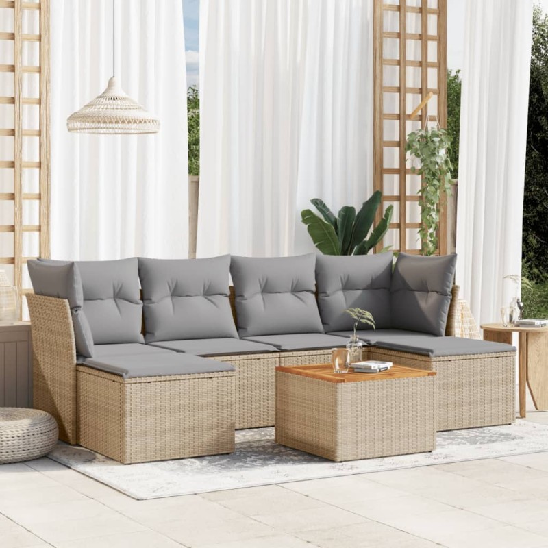 vidaXL 7-tlg. Garten-Sofagarnitur mit Kissen Beige Poly Rattan vidaXL 7-tlg. Garten-Sofagarnitur mit Kissen Beige Poly Rattan