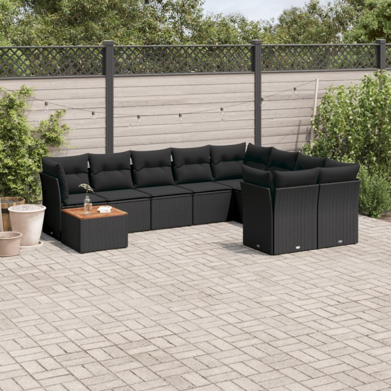 vidaXL 10-tlg. Garten-Sofagarnitur mit Kissen Schwarz Poly Rattan vidaXL 10-tlg. Garten-Sofagarnitur mit Kissen Schwarz Poly Rattan