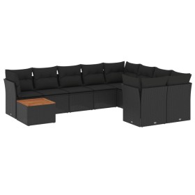 vidaXL 10-tlg. Garten-Sofagarnitur mit Kissen Schwarz Poly Rattan