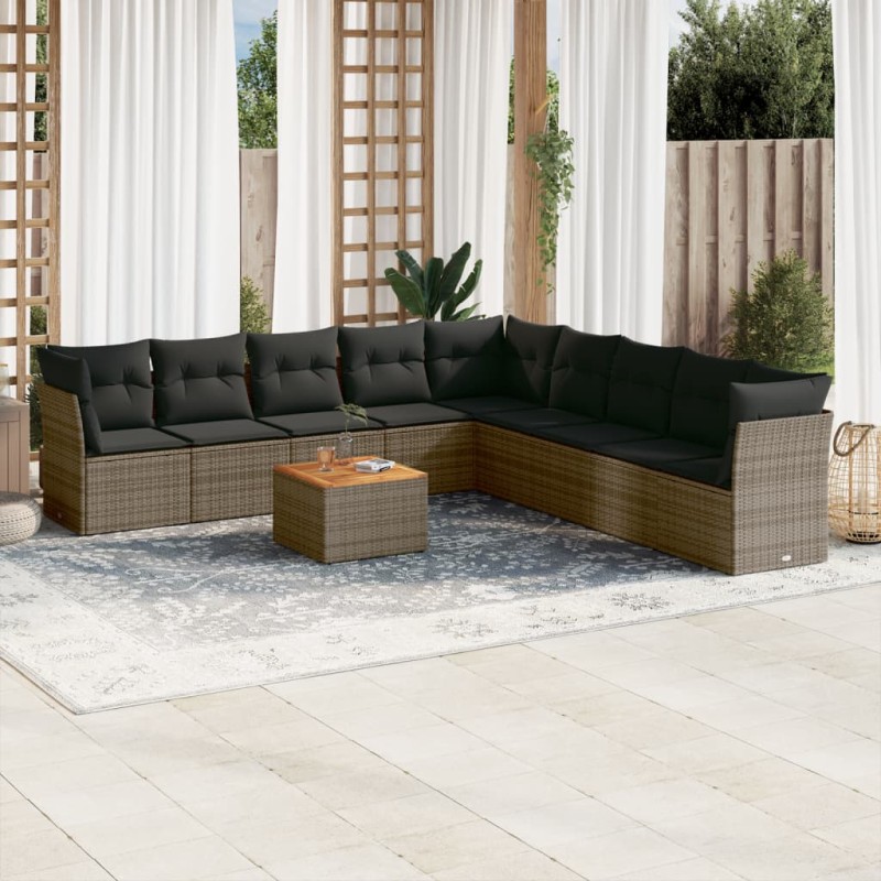 vidaXL 10-tlg. Garten-Sofagarnitur mit Kissen Grau Poly Rattan vidaXL 10-tlg. Garten-Sofagarnitur mit Kissen Grau Poly Rattan
