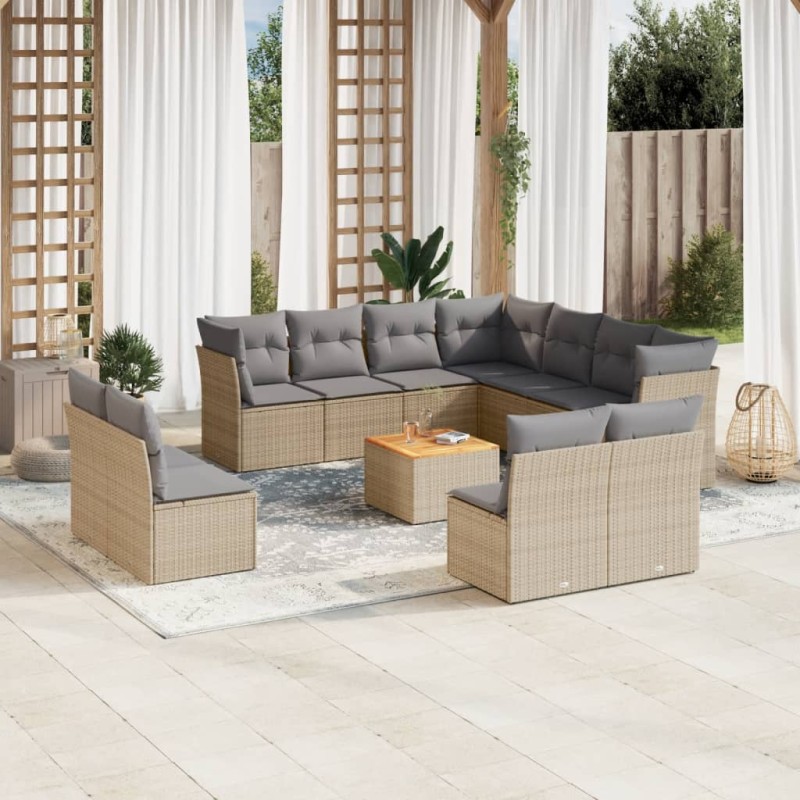 vidaXL 12-tlg. Garten-Sofagarnitur mit Kissen Beige Poly Rattan vidaXL 12-tlg. Garten-Sofagarnitur mit Kissen Beige Poly Rattan