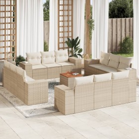vidaXL 13-tlg. Garten-Sofagarnitur mit Kissen Beige Poly Rattan