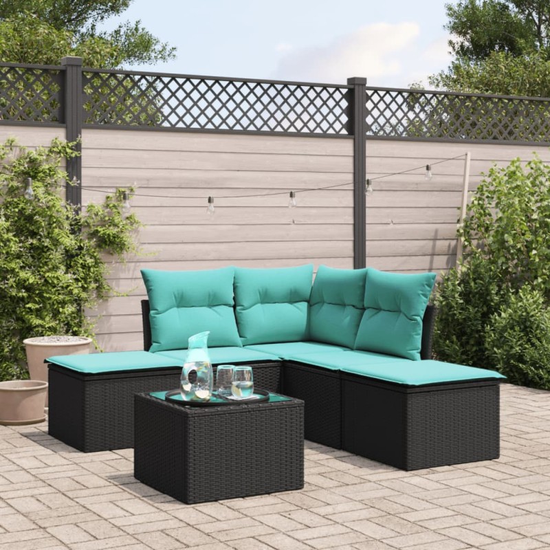 vidaXL 6-tlg. Garten-Sofagarnitur mit Kissen Schwarz Poly Rattan vidaXL 6-tlg. Garten-Sofagarnitur mit Kissen Schwarz Poly Rattan