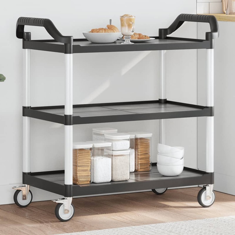 vidaXL Rollwagen mit 3 Etagen Schwarz 99x50x96 cm Aluminium vidaXL Rollwagen mit 3 Etagen Schwarz 99x50x96 cm Aluminium