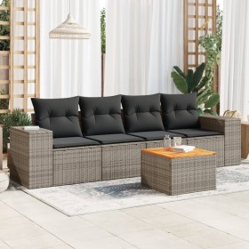 vidaXL 5-tlg. Garten-Sofagarnitur mit Kissen Grau Poly Rattan