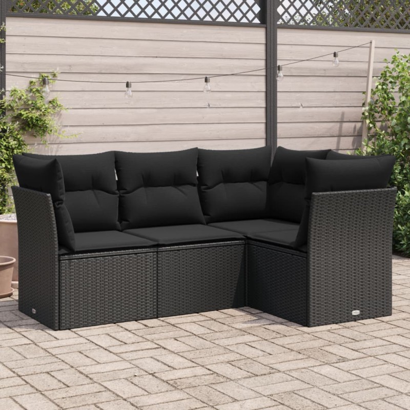 vidaXL 4-tlg. Garten-Sofagarnitur mit Kissen Schwarz Poly Rattan vidaXL 4-tlg. Garten-Sofagarnitur mit Kissen Schwarz Poly Rattan