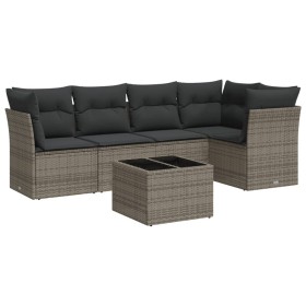 vidaXL 6-tlg. Garten-Sofagarnitur mit Kissen Grau Poly Rattan