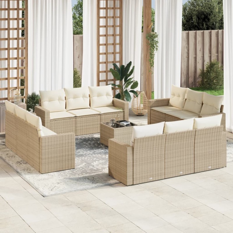 vidaXL 13-tlg. Garten-Sofagarnitur mit Kissen Beige Poly Rattan vidaXL 13-tlg. Garten-Sofagarnitur mit Kissen Beige Poly Rattan