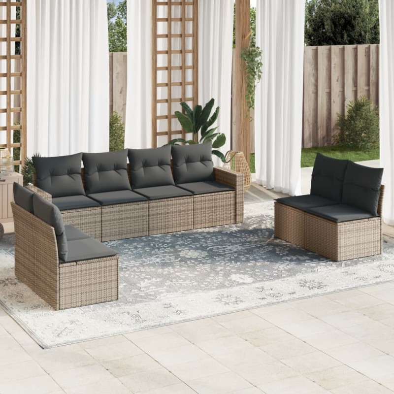 vidaXL 9-tlg. Garten-Sofagarnitur mit Kissen Grau Poly Rattan vidaXL 9-tlg. Garten-Sofagarnitur mit Kissen Grau Poly Rattan