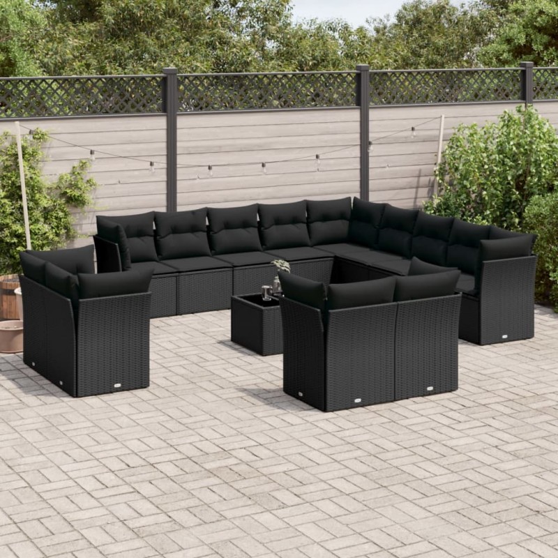 vidaXL 14-tlg. Garten-Sofagarnitur mit Kissen Schwarz Poly Rattan vidaXL 14-tlg. Garten-Sofagarnitur mit Kissen Schwarz Poly Rattan
