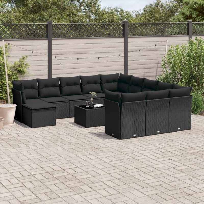 vidaXL 13-tlg. Garten-Sofagarnitur mit Kissen Schwarz Poly Rattan vidaXL 13-tlg. Garten-Sofagarnitur mit Kissen Schwarz Poly Rattan