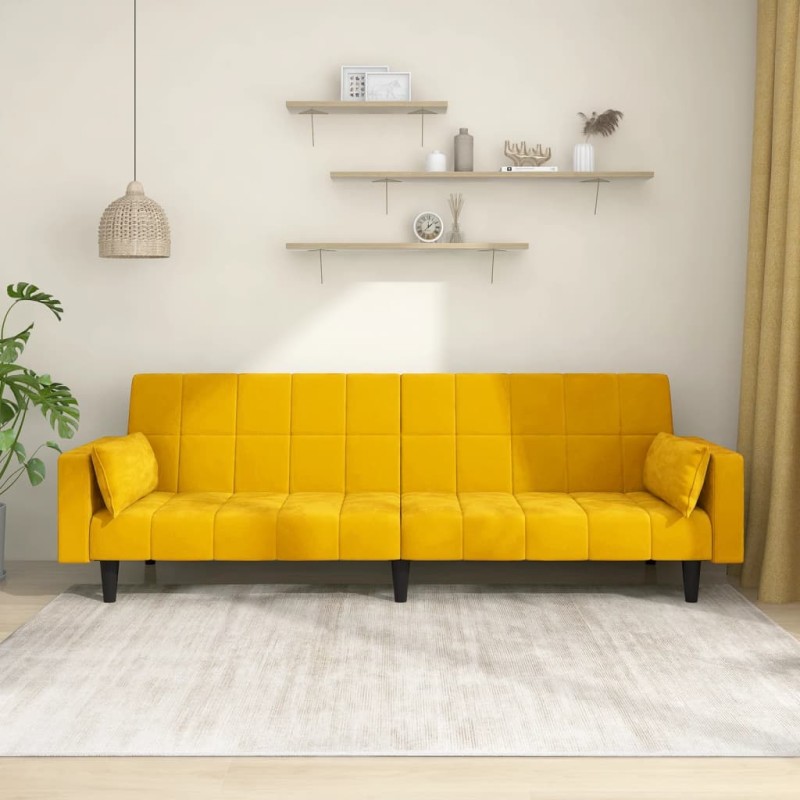 vidaXL Schlafsofa 2-Sitzer mit 2 Kissen Gelb Samt vidaXL Schlafsofa 2-Sitzer mit 2 Kissen Gelb Samt